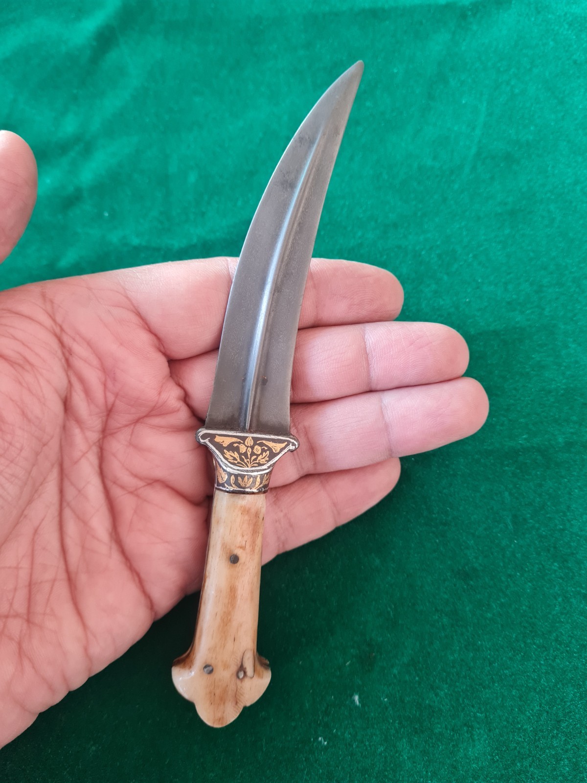 Rare Mughal Sikh tiger tooth wootz Gold damascened Khanda kard KNIFE khanjar