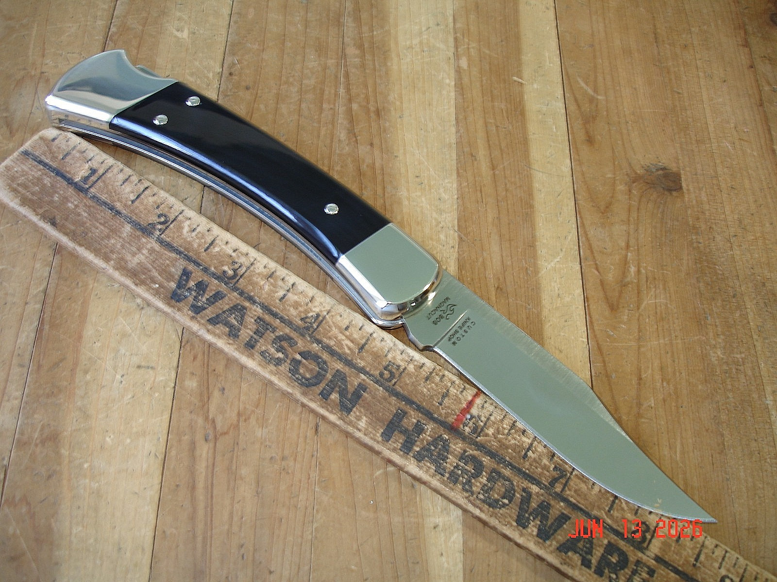 NIB BUCK KNIFE 110 HUNTER BOS MAGNACUT BLADE BLACK BUFFALO HANDLE NICKEL SILVER