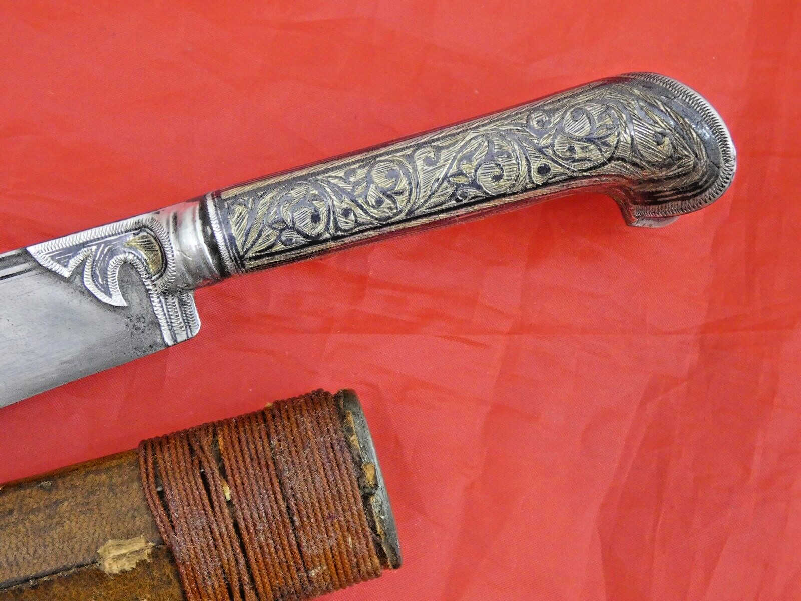ANTIQUE GREEK DAGGER KNIFE NIELLO SILVER YATAGHAN 1906 / Turkish Ottoman Sword