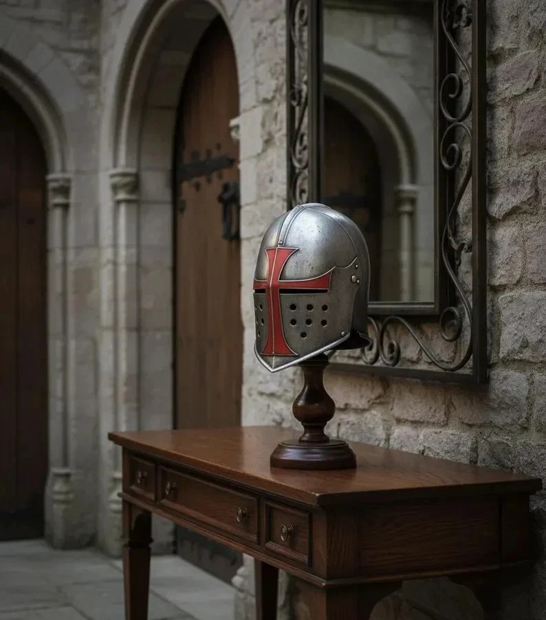 Medieval Crusader Steel Helmet | Knight Templar Red Cross Armor Halloween Helme