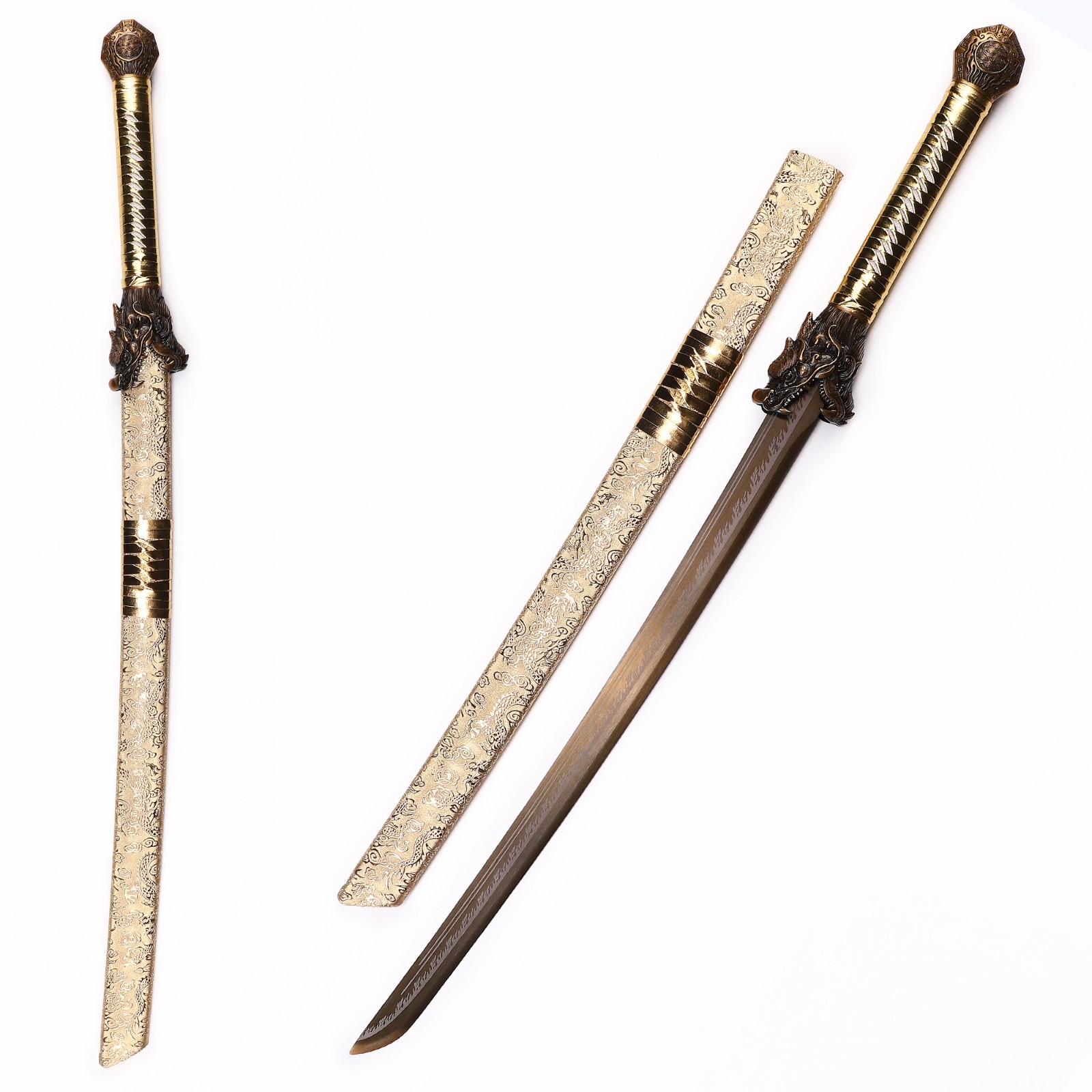 Golden Dragon Sword, Engraved Pattern Decorated Sword, 1060 High Carbon Steel