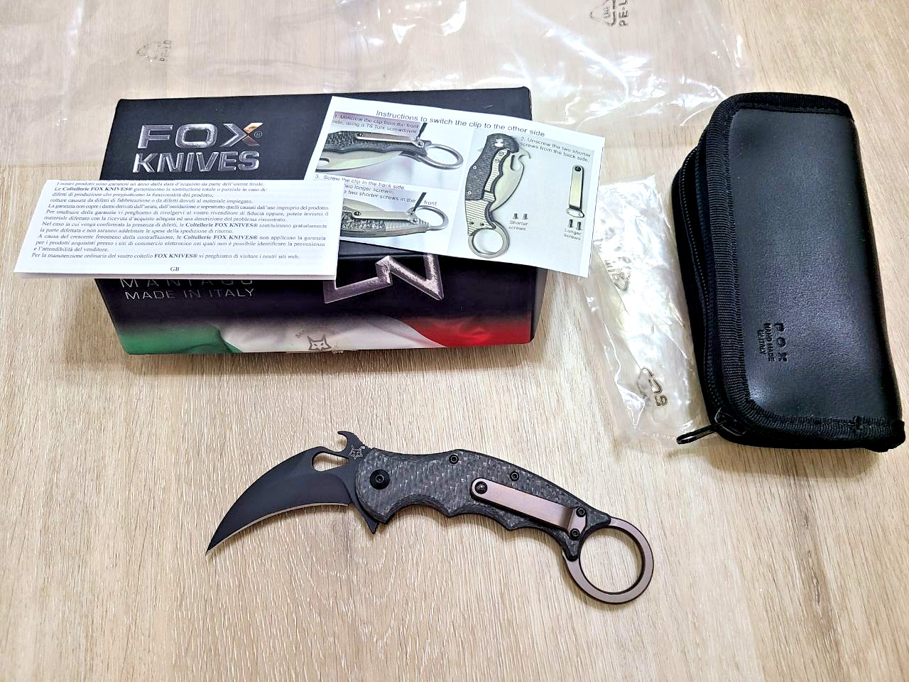 Fox Knives FX-599TICS Carbon Fiber/Titanium Black Made In Italy Karambit