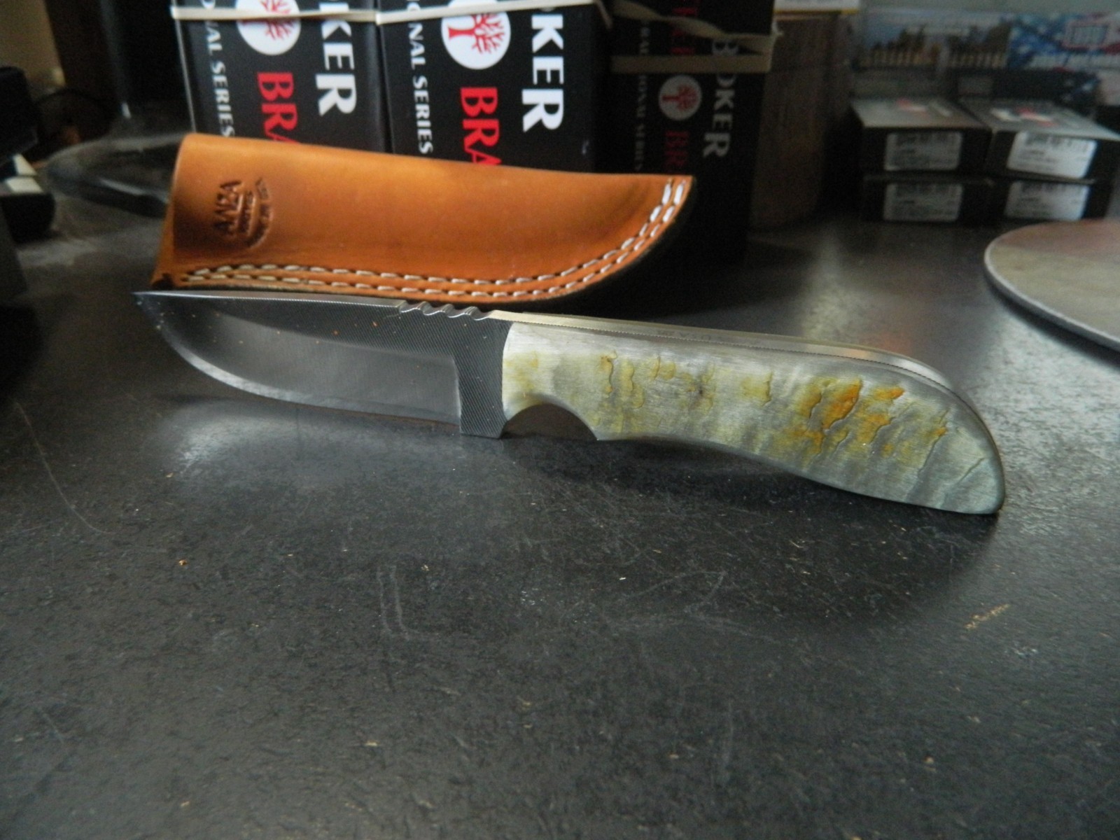 ANZA KNIVES 7.75″-8″ O.A. GENUINE SHEEPS HORN HANDLE BLADE FILE STEEL LEA. SH.