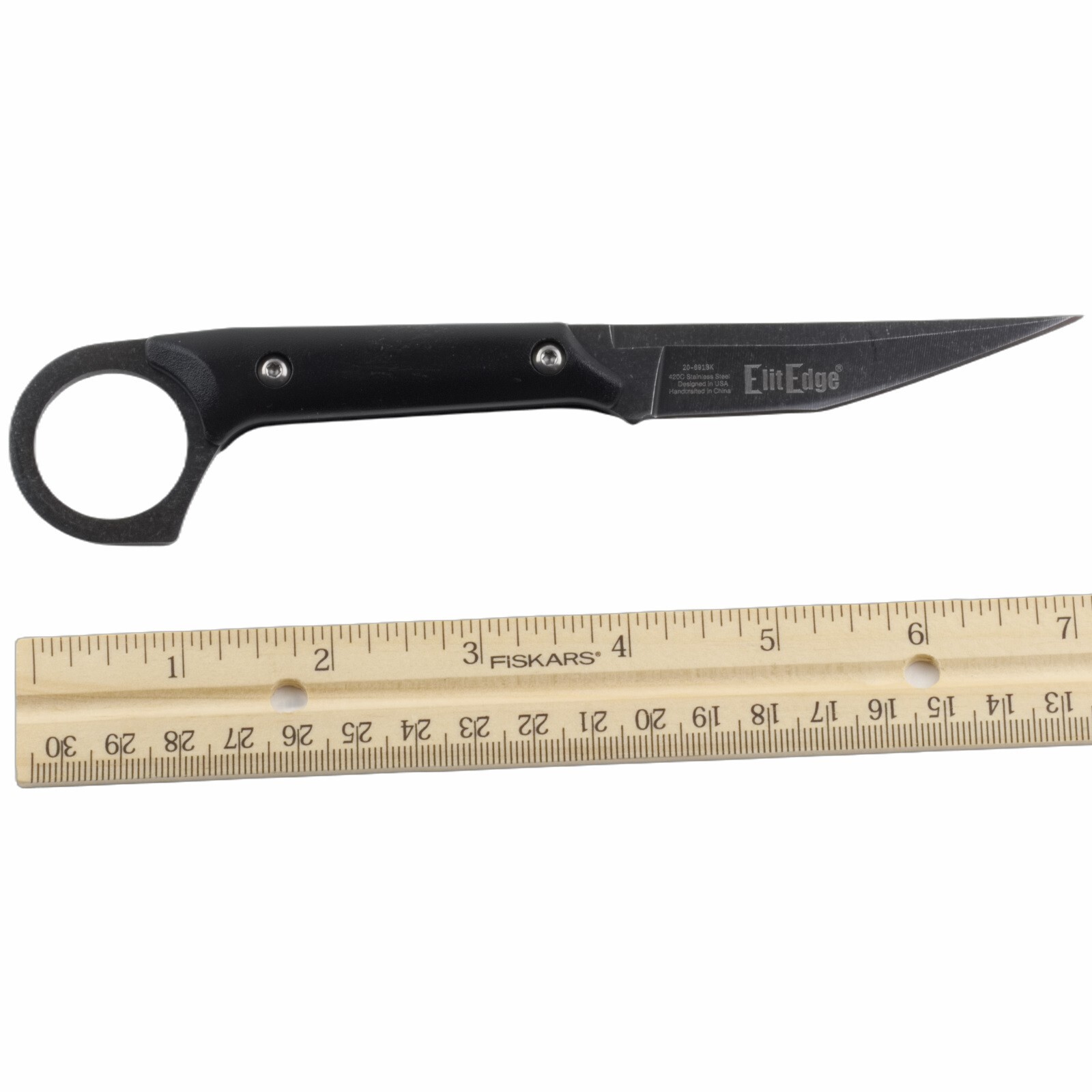 Elitedge Fixed Blade Knife Full Tang Finger Ring Black Sheath 7.5″ Overall