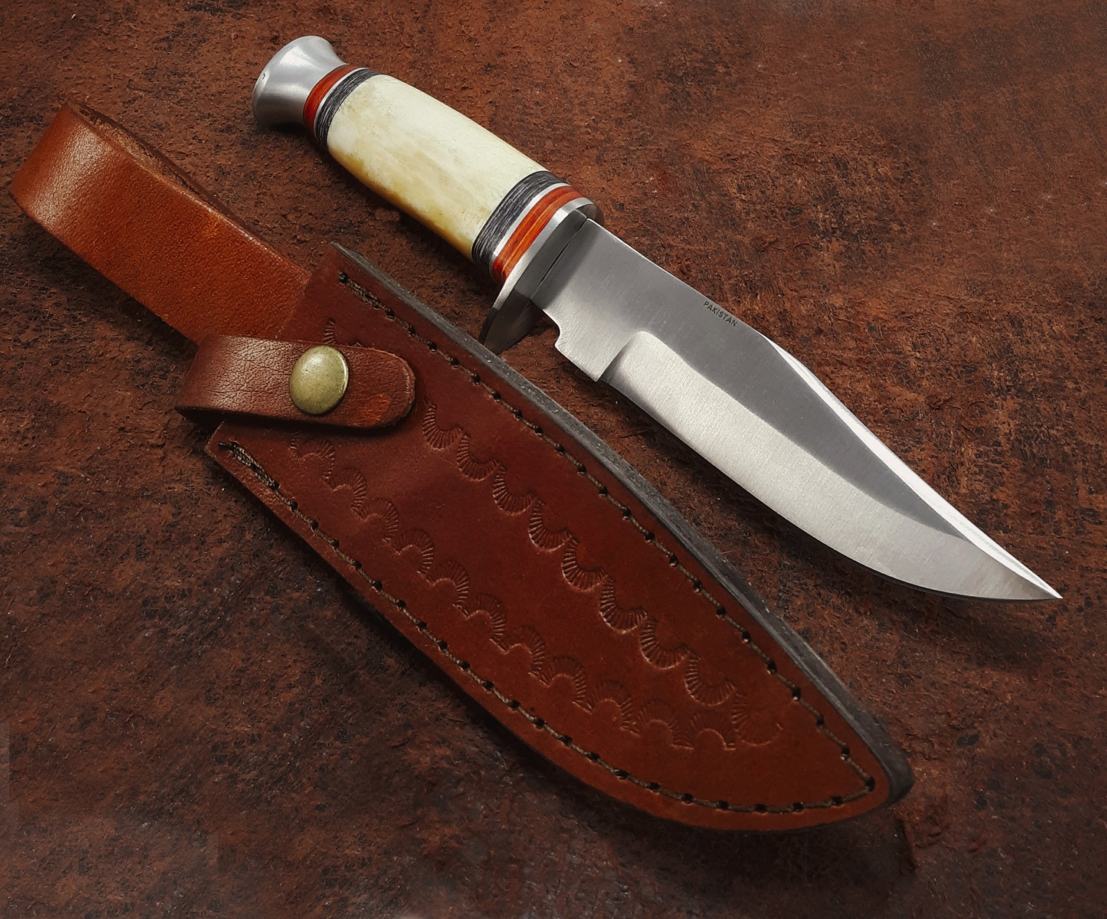 Small 10″ Bone Handle EDC Hunting and Camping Knife w/Leather Sheath