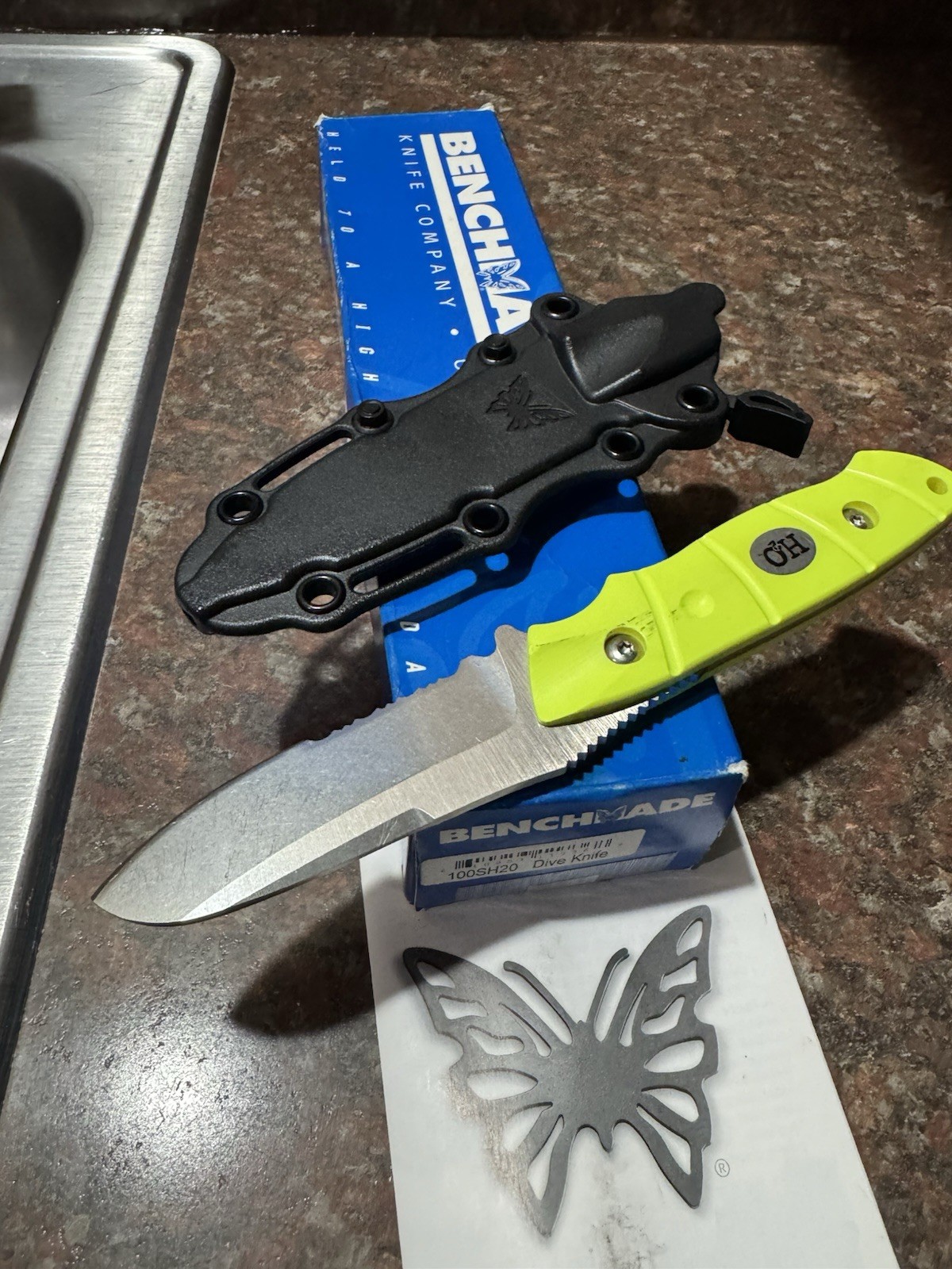 Benchmade 100SH2O Dive Knife Fixed Blade Stainless Drop Point Combo w/ Sheath