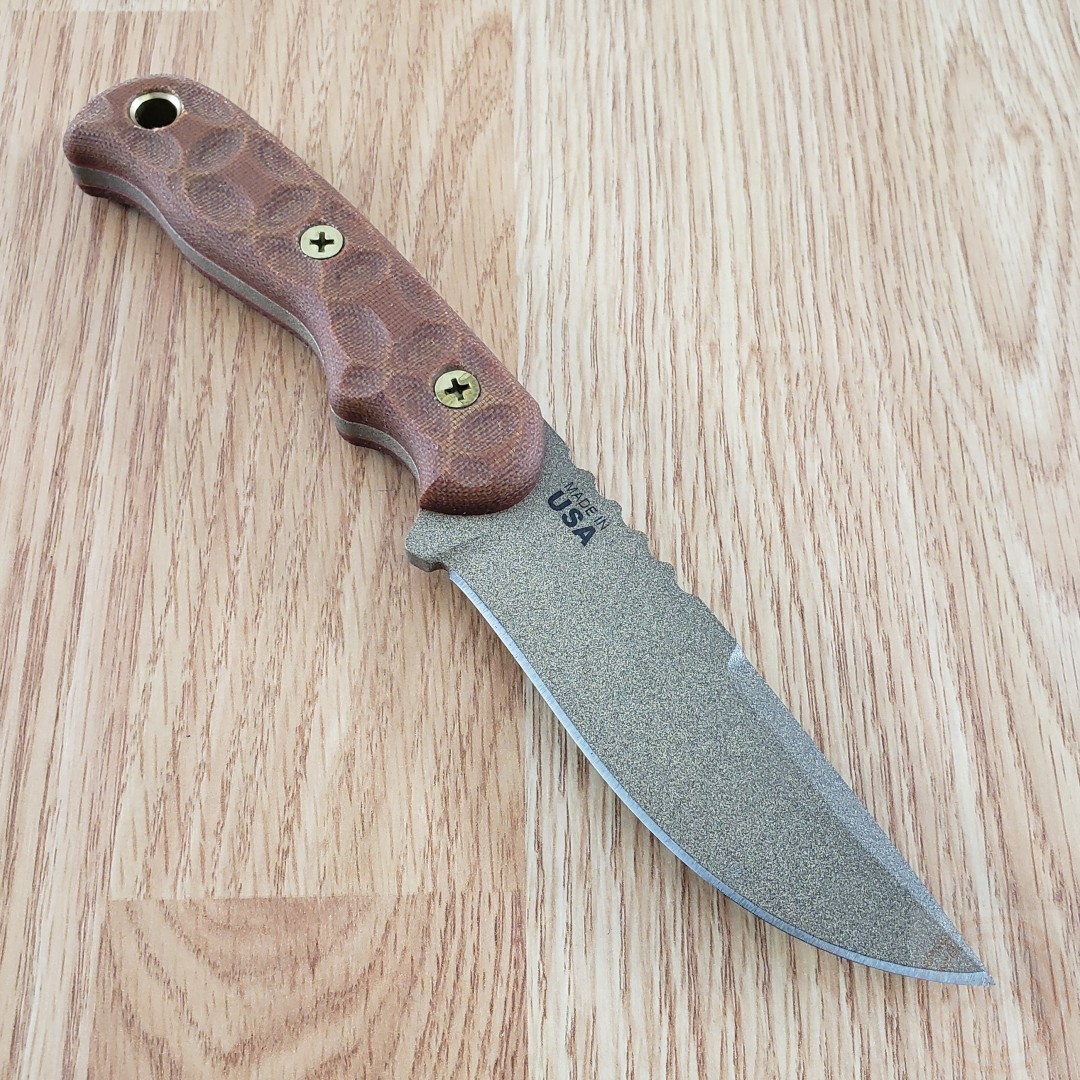TOPS Tex Creek 69 Fixed Knife 4″ 1095 Tool Steel Drop Point Blade Micarta Handle
