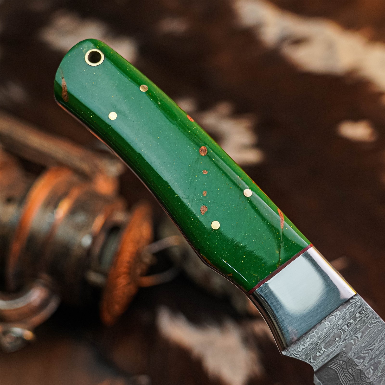 9.0″ Camping Bushcraft Damascus Knife Handmade Full Tang Resin Handle +Sheath