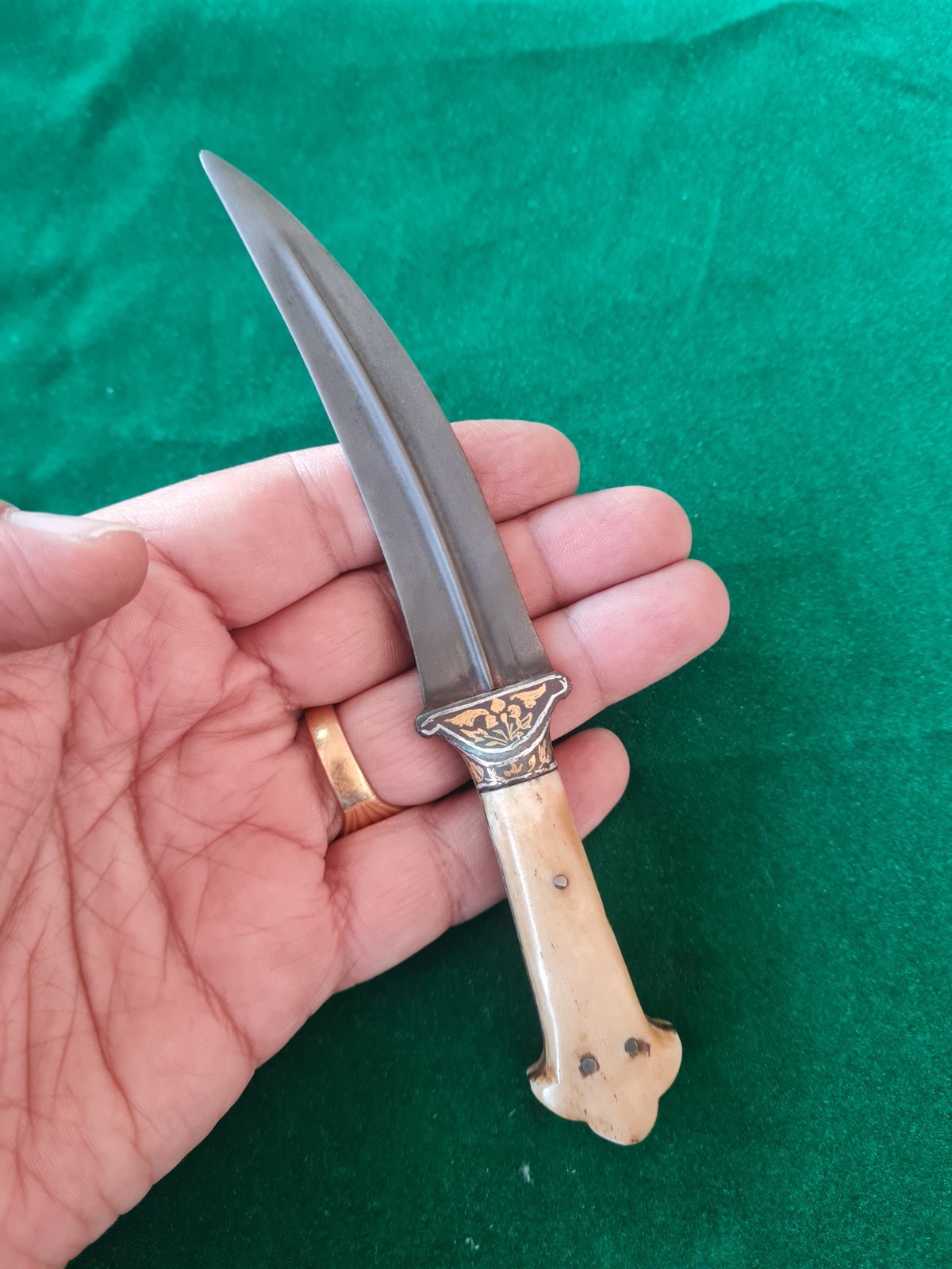 Rare Mughal Sikh tiger tooth wootz Gold damascened Khanda kard KNIFE khanjar