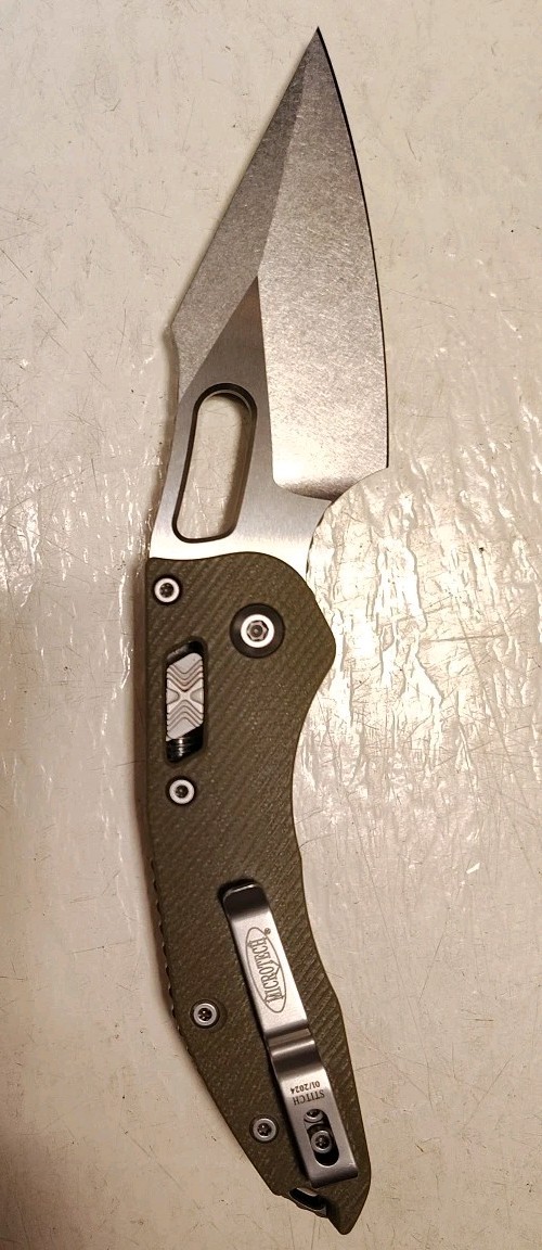 New Microtech Manual Stitch Ram-Lok 3.65″ Bohler M390MK SW Spear Pt OD Green G10