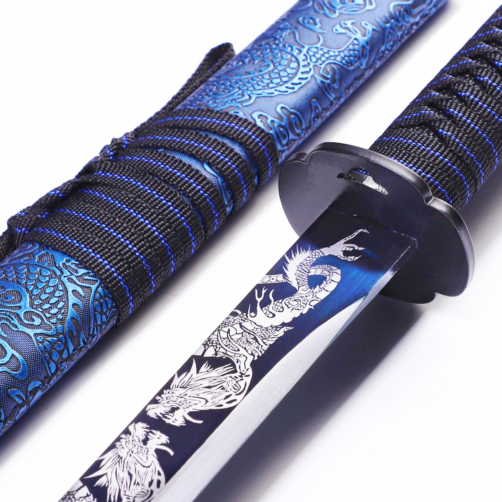 Relief Blue Dragon Patterned Katana, 1095 High Carbon Steel, Handmade Katana
