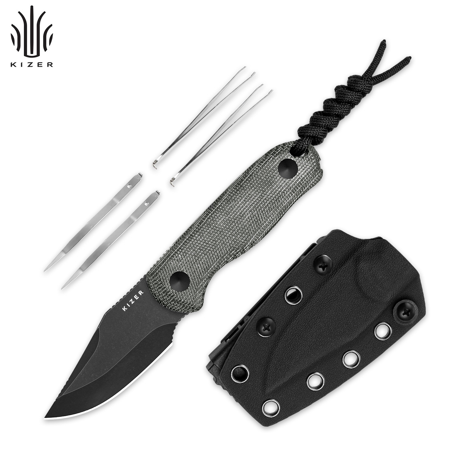 Kizer Drop Bear Clip Point Fixed Knife AEB-L Blade Micarta Handle+Sheath