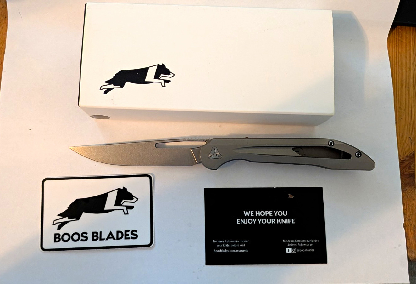 Boos Blades Smoke Pocketknife Stainless Clip Point Blade Titanium Handle Gray