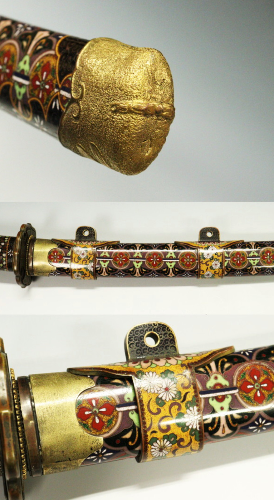 Museum Samurai Tachi Koshirae Gold Maki-e Pearl Inlay For 13mm Thick Sword Mount