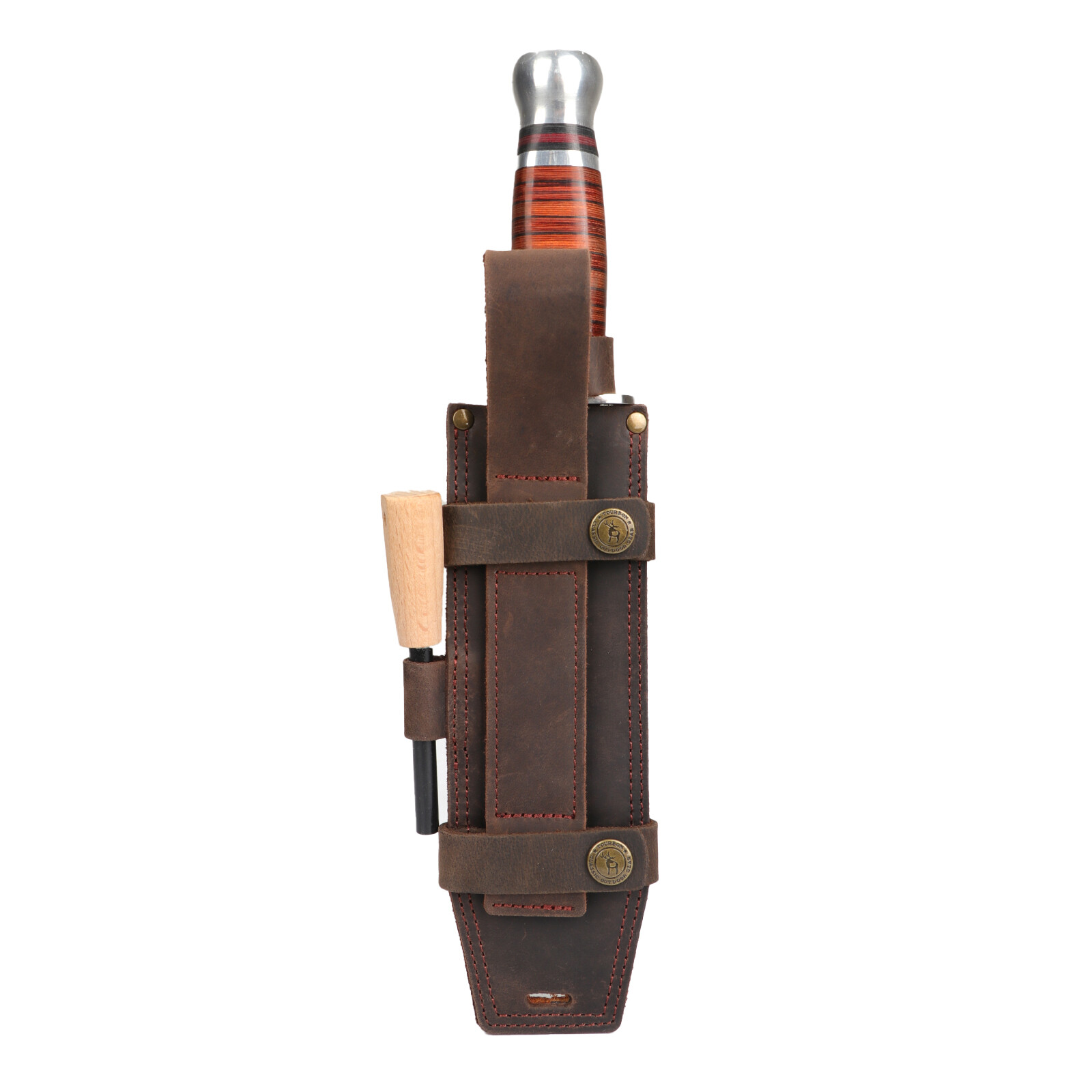 TOURBON Survival Leather Tracker Knife Sheath Horizontal Belt Holster with Pouch