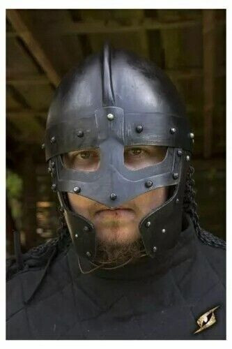 Larp Norman Nasal Black Helmet Knight Viking Helmet With Chainmail