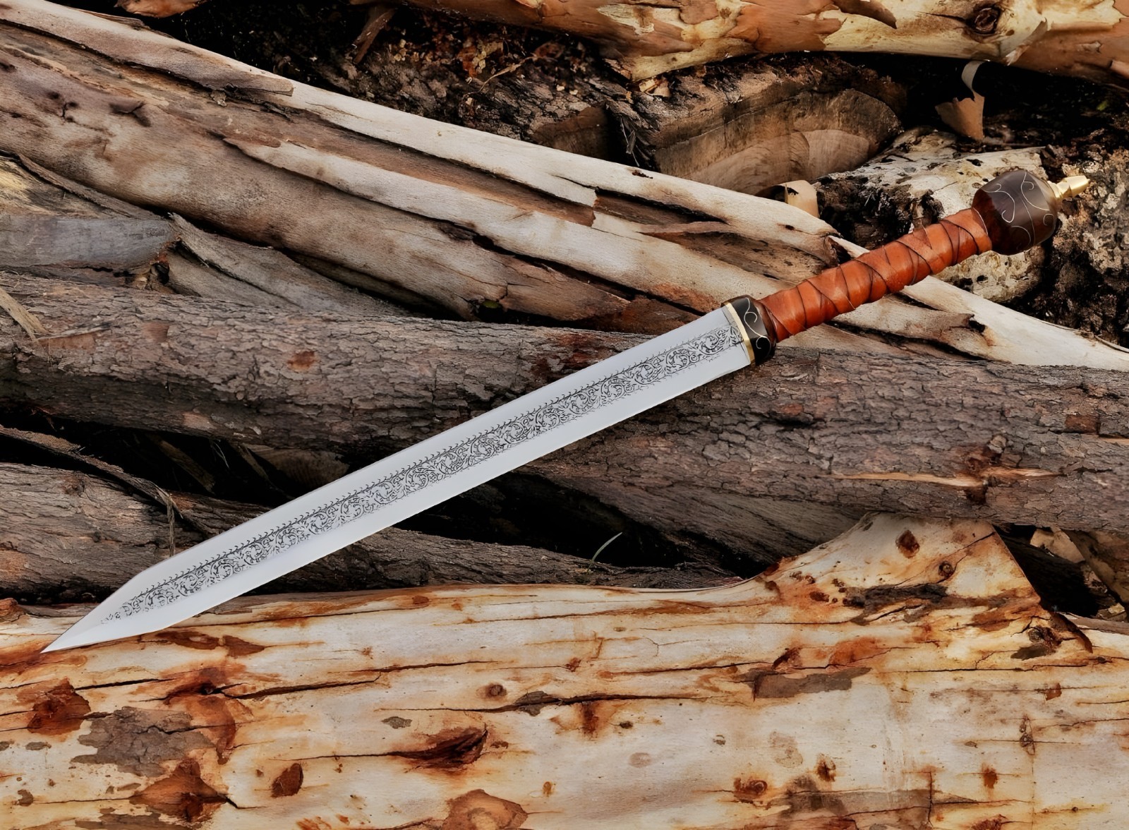 Hand-Forged Carbon Steel Sword | Leather Wrapped Handle & Sheath | Viking Style