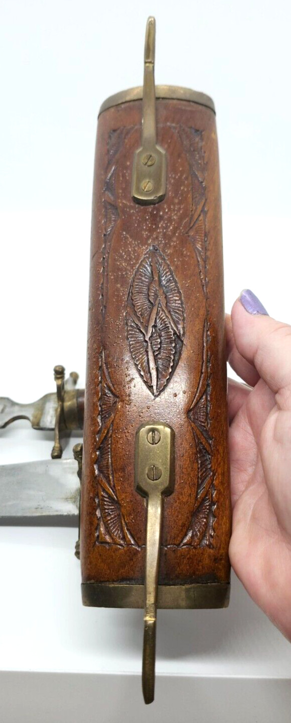 Decorative Knife Carving Set In Wooden Hand Carved & Brass Casing VTG India