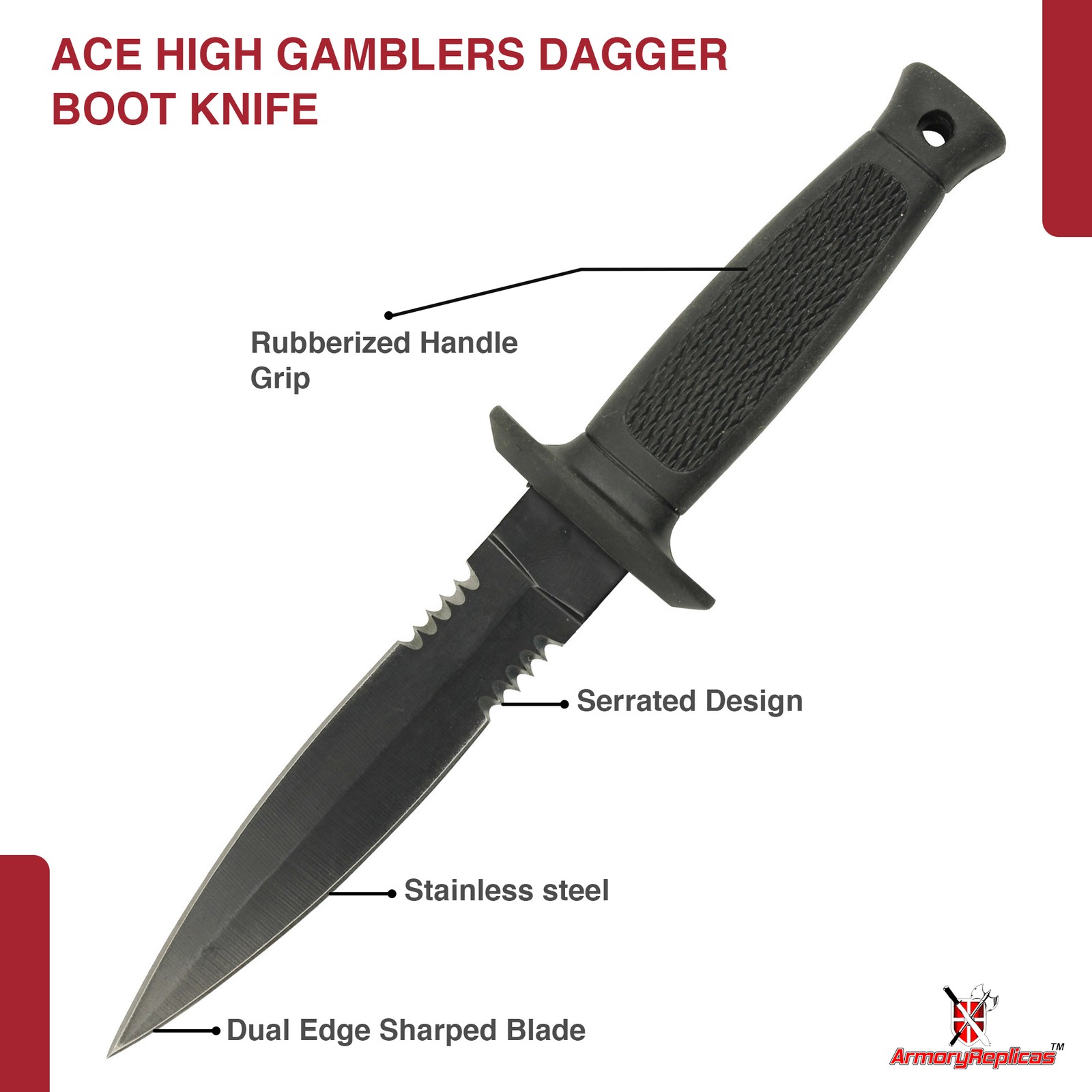 7.8″ Ace High Gamblers Dagger: Double Edge Serrated Boot Knife – Tactical EDC