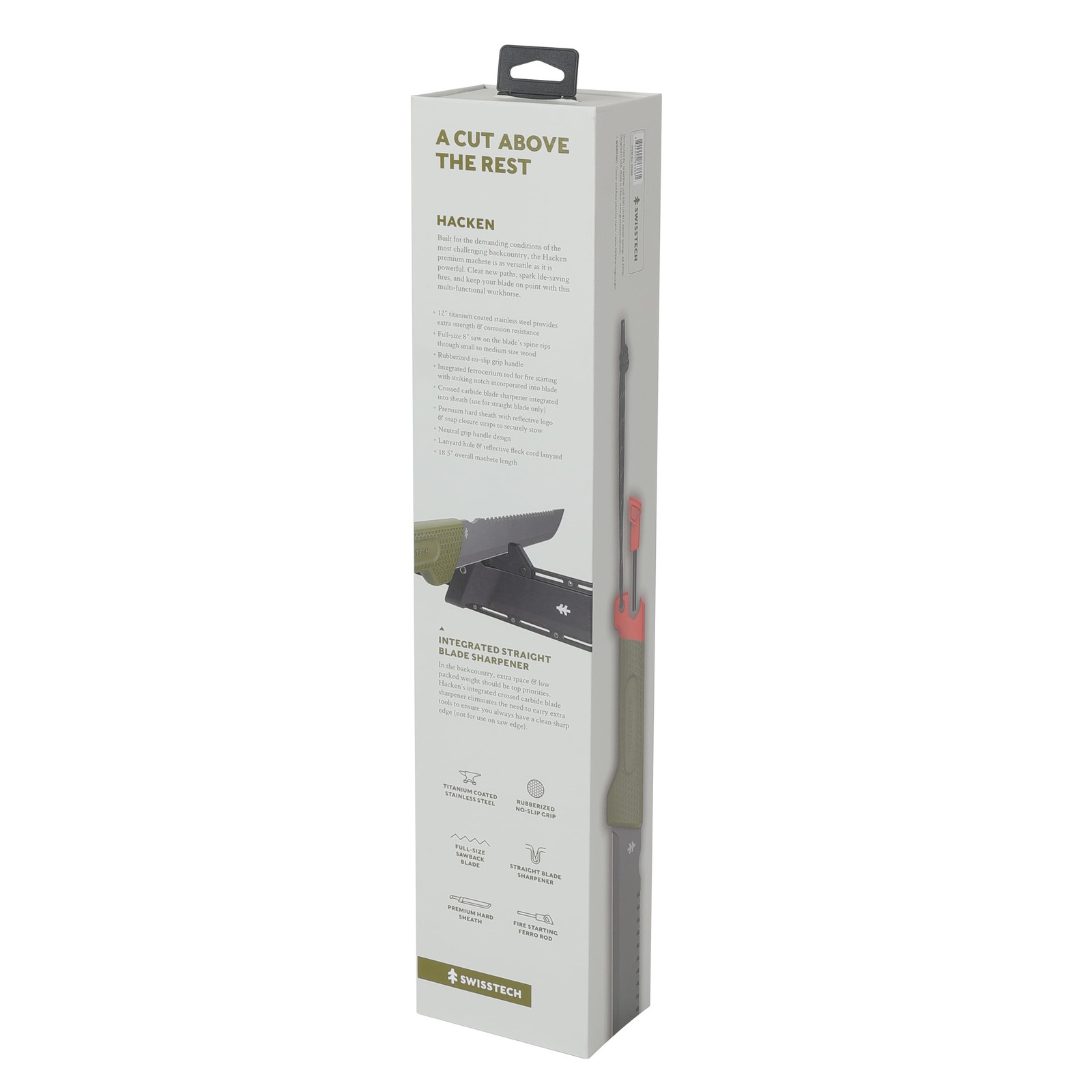 Swiss Tech 18-inch Sawtooth Machete, Titanium-Coated Stainless Steel Blade