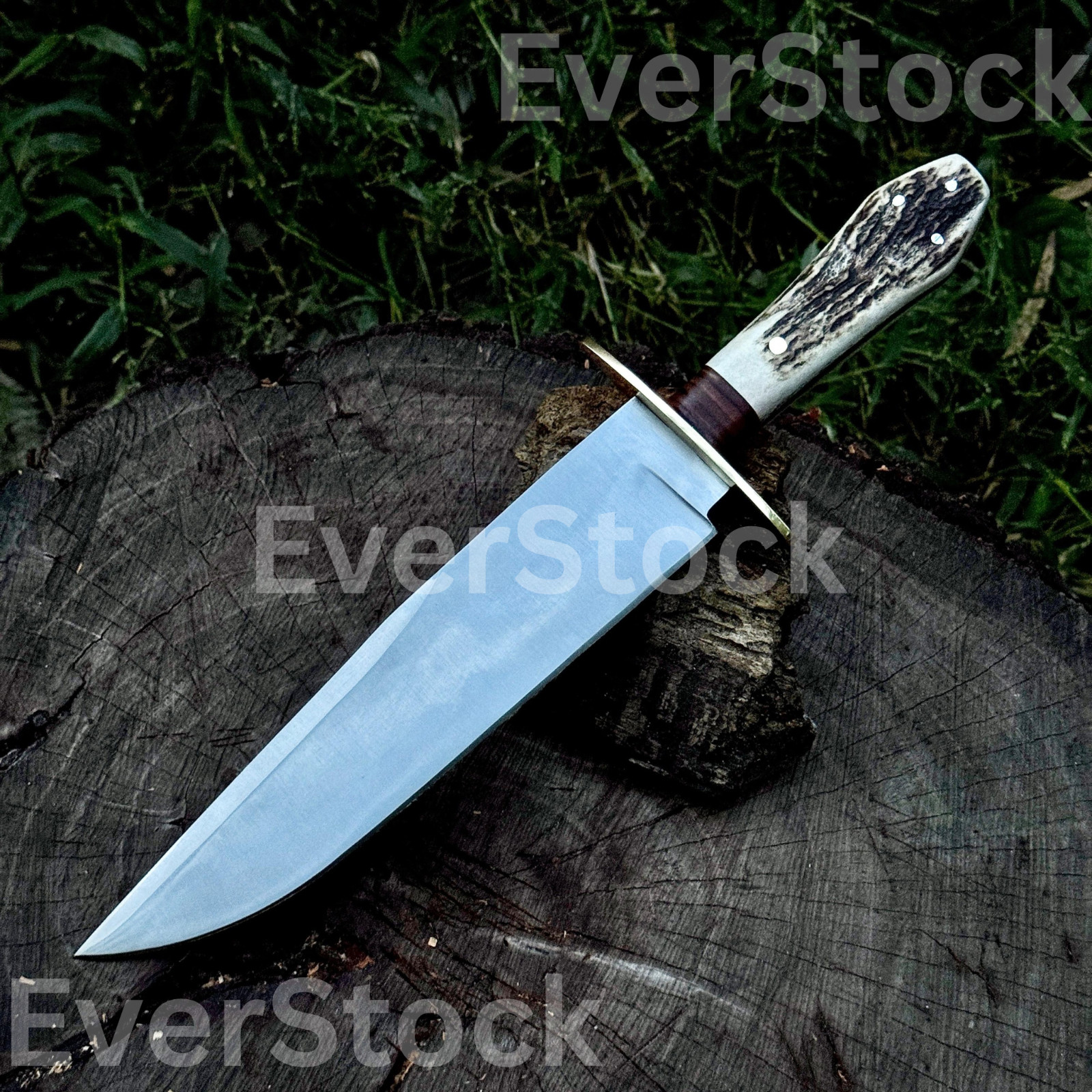 HANDMADE COFFIN HANDLE BOWIE HUNTING KNIFE WITH ANTLER HANDLE WITH LEATHER SHETH