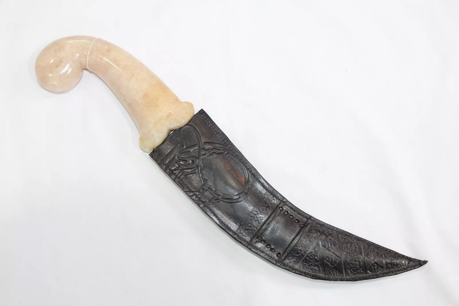 Dagger Knife Damascus Steel Blade Pink Jade Stone Handle Silver Koftgiri D55