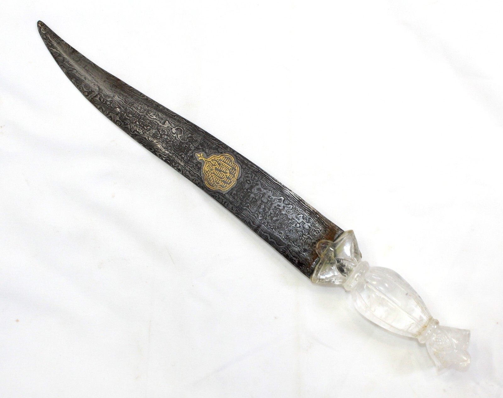 Dagger Gold Koftgari Work Damascus Steel Blade Natural Crystal Stone Handle j446