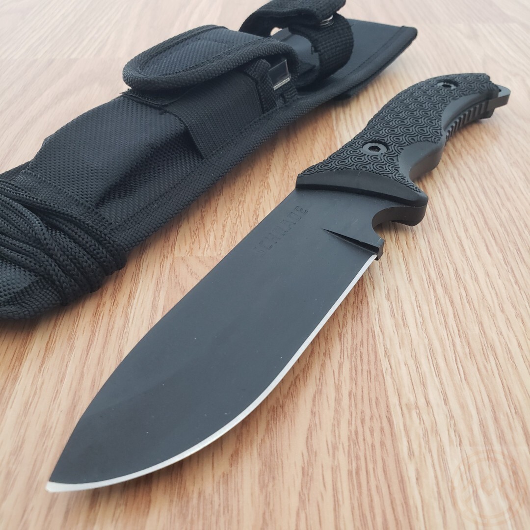Schrade Frontier Fixed Knife 5.25″ Full Tang 1095HC Steel Blade Black TPE Handle