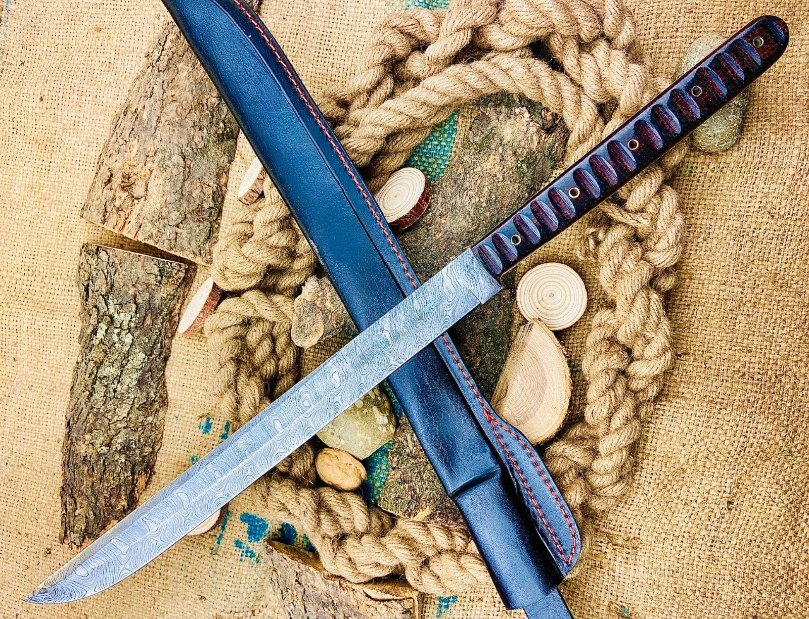 Custom Made Samurai Japanese Sword / Hand Forged Damascus Steel Blade 2880