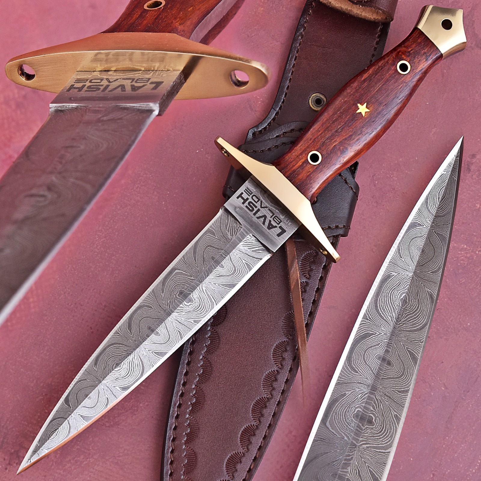 Handmade Damascus Dagger Athame Knife Wood Handle with sheath Christmas Gift