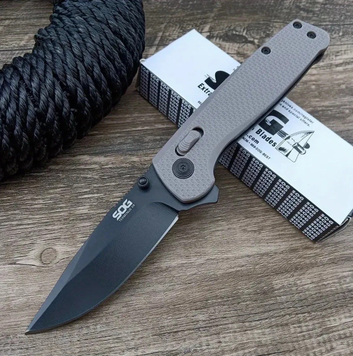 SOG Terminus XR Style 3″ D2 Black Blade Folding Knife Flipper EDC Pocket
