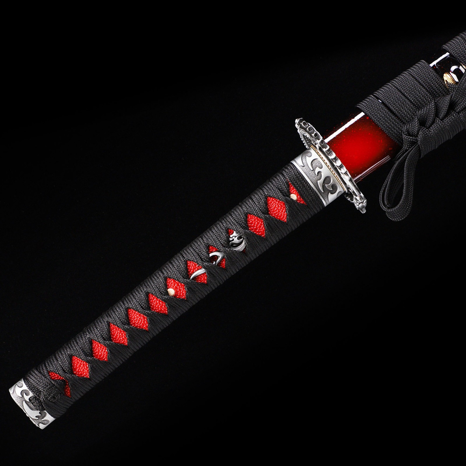Handmade Katana, Japanese Samurai Sword Katana Red Black, Full Tang