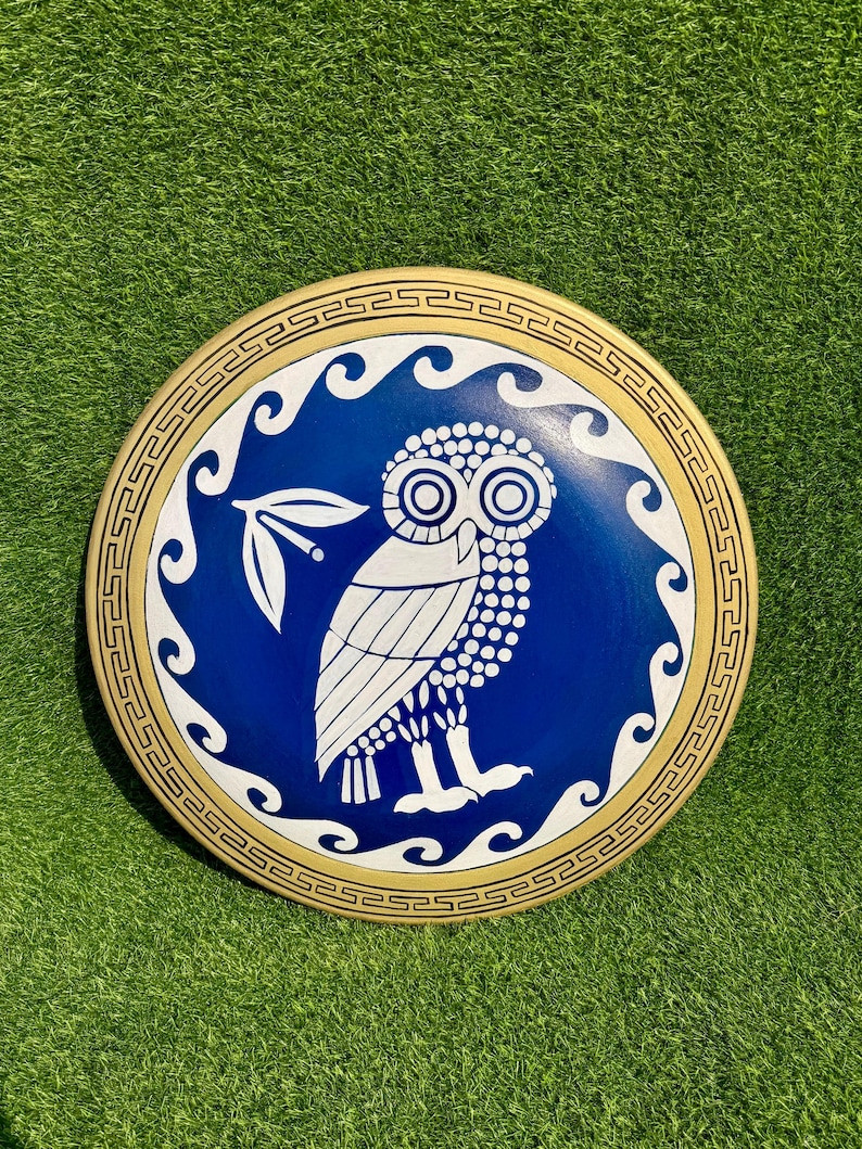 Athena Owl Greek Shield, Ancient Hoplite Round Shield, Mythology Wall Art, Spart