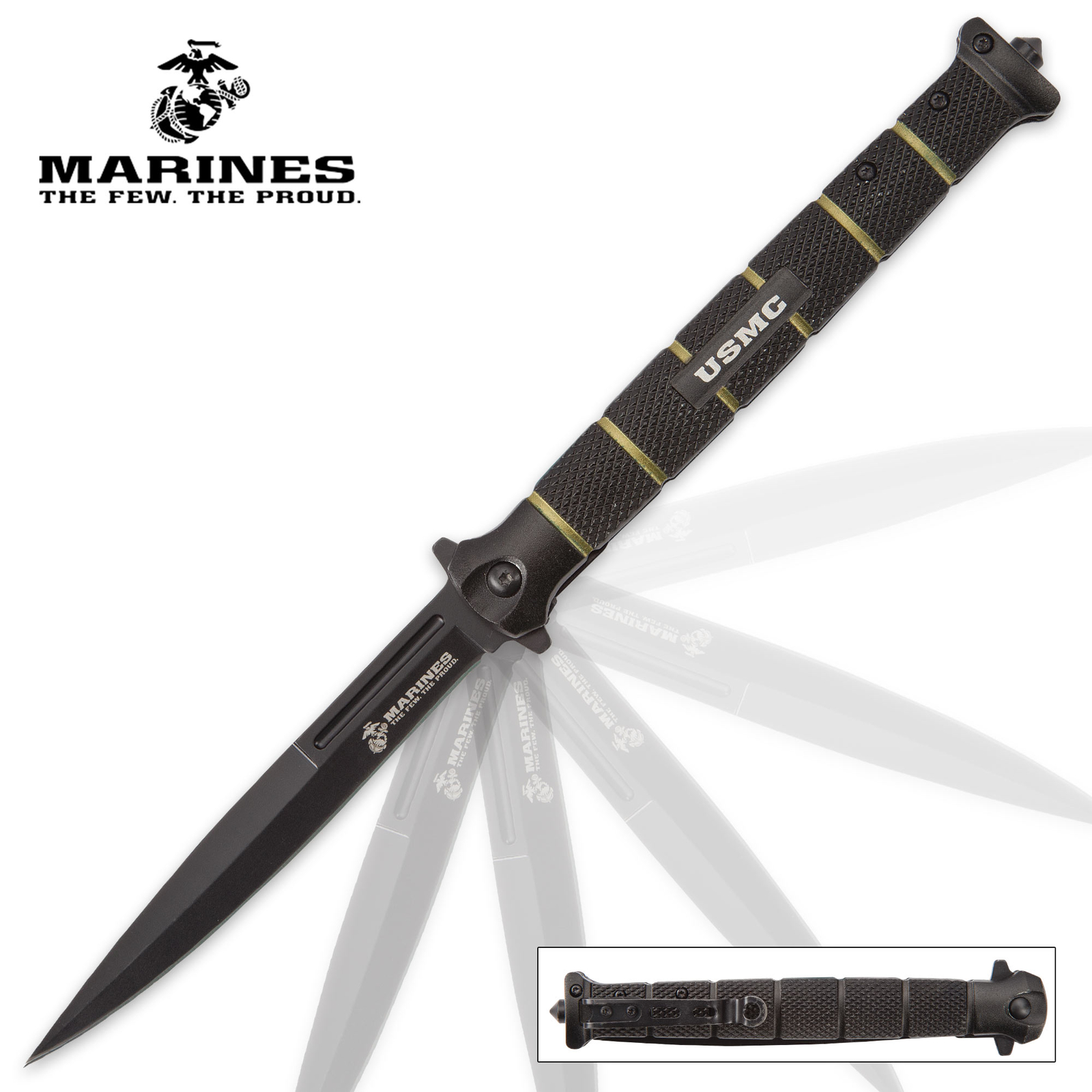 12″ Extra Large USMC Marines Spring Assisted Open Folding Pocket Knife Stiletto