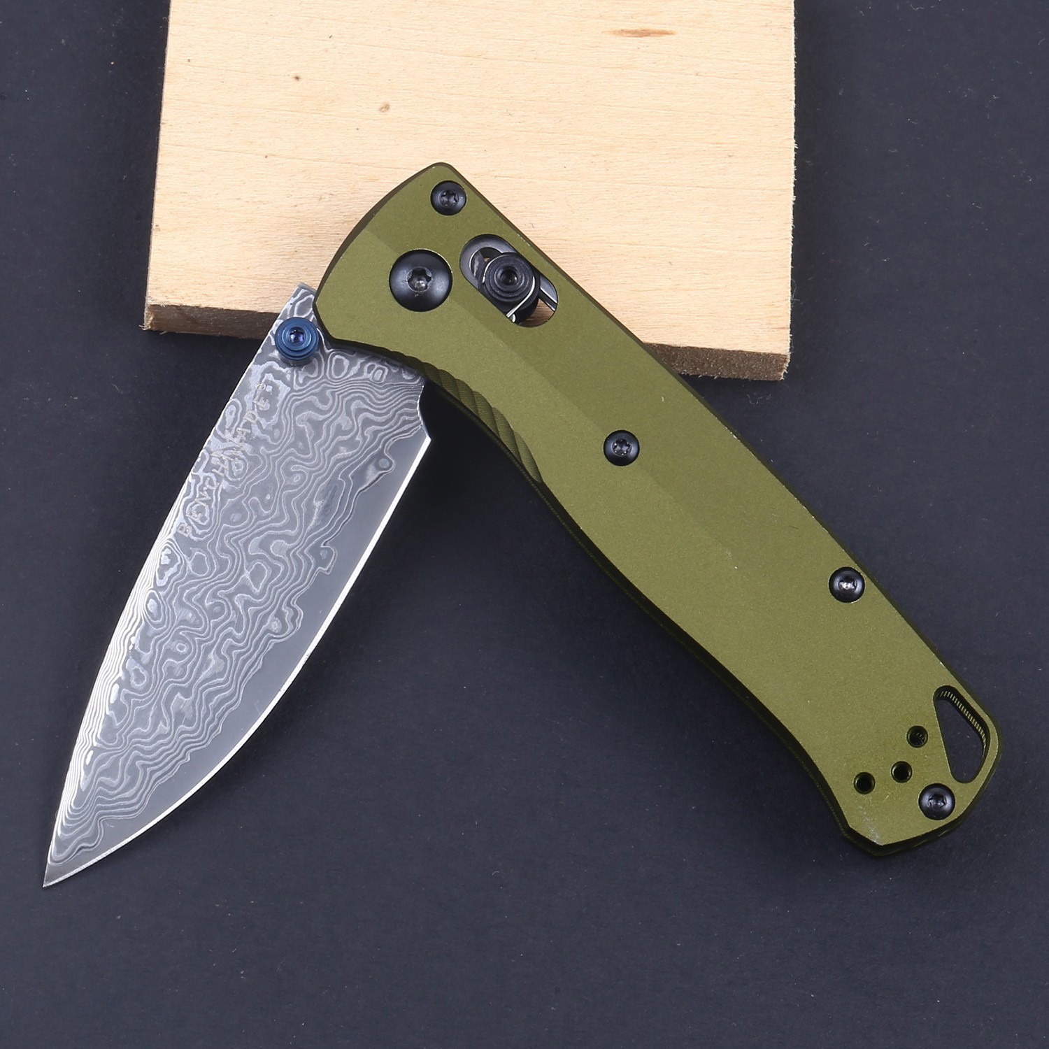 2025 New 535 Aluminum Green Handle Damascus Steel Blade Axis Lock Pocket Knife