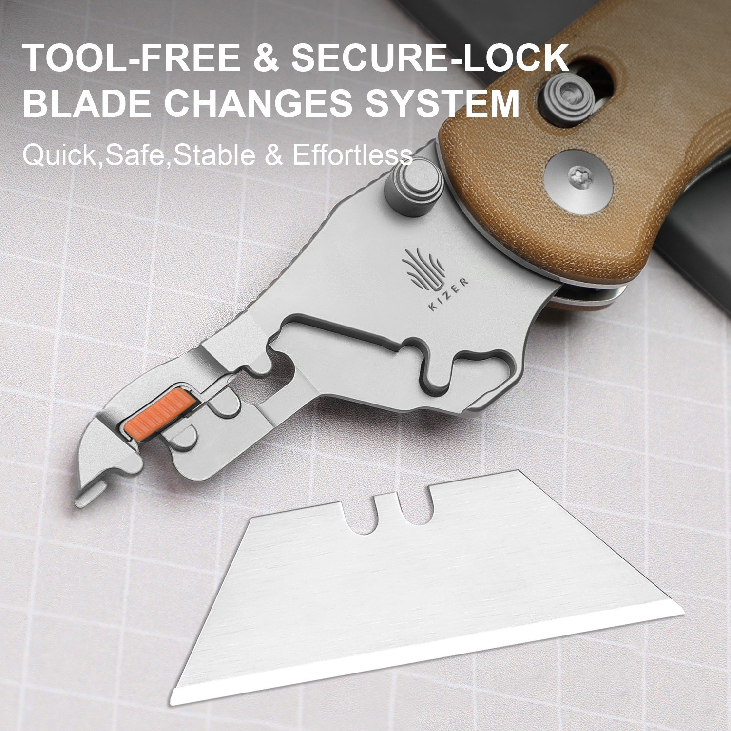 Kizer Uti BEAR 2 Tool Free Utility Folding Pocket Knife Micarta Handle V3619JA7
