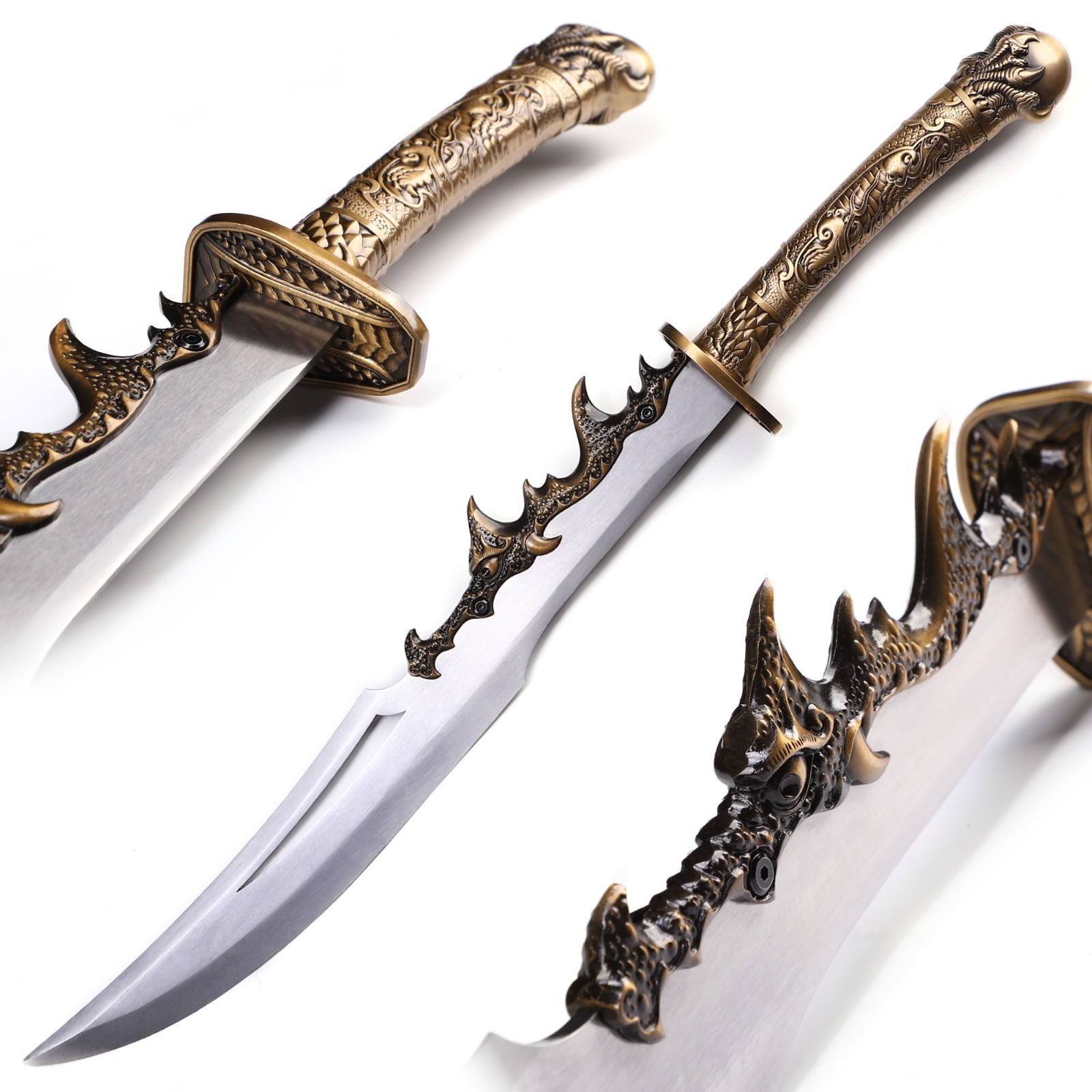 Hand-Forged High Manganese Steel Chinese Dao Authentic Dragon Blade, Full Tang