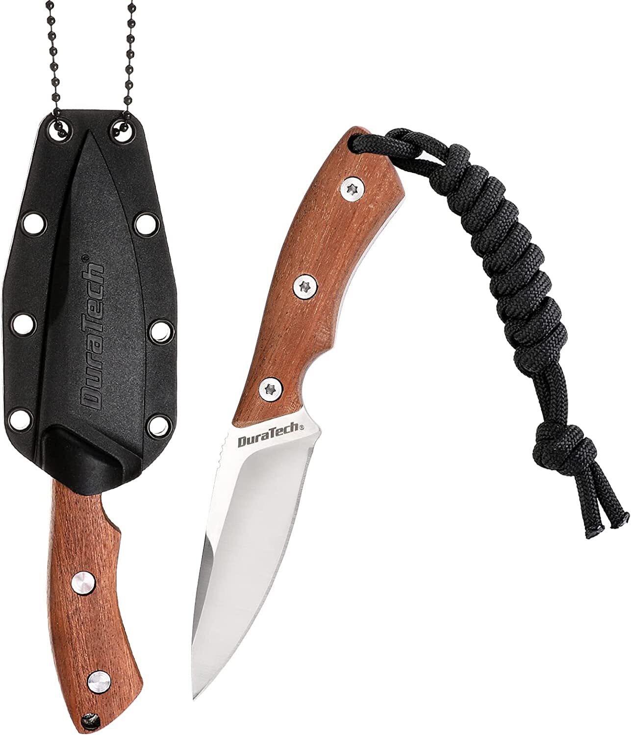 DuraTech 6″ Compact Fixed Blade Neck Knife 3″ Blade EDC Full Tang Molded Sheath