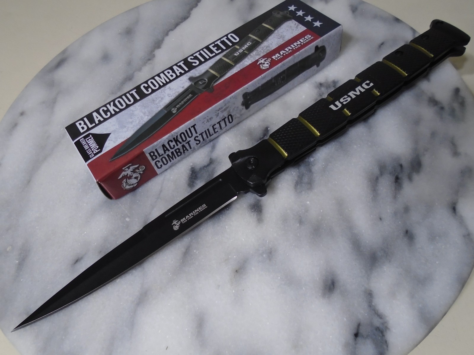USMC Marines Assisted Open Huge Folding Dagger Pocket Knife UC3233 11.25″ Black