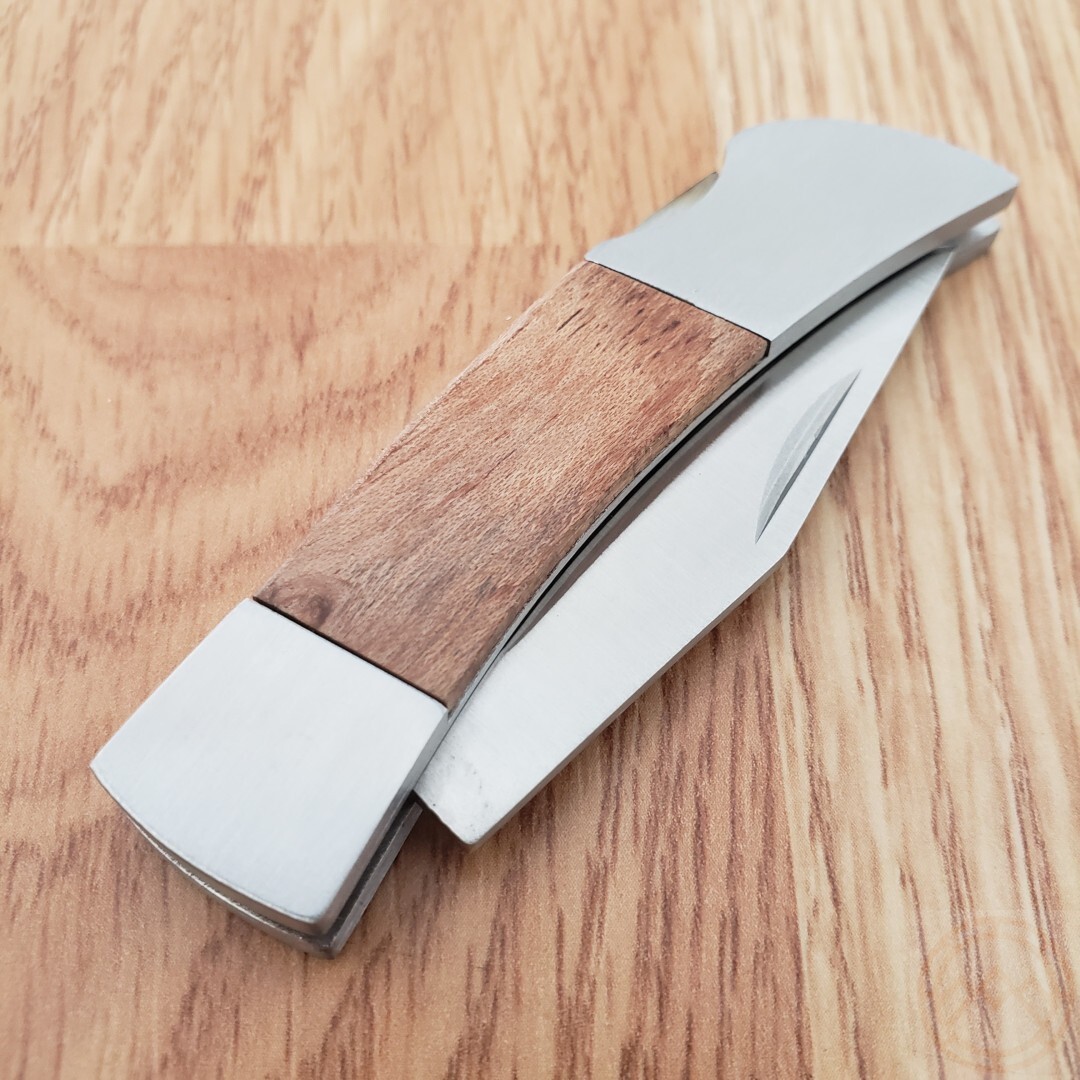 Rite Edge Small Lockback Folding Knife 2″ Stainless Clip Point Blade Wood Handle