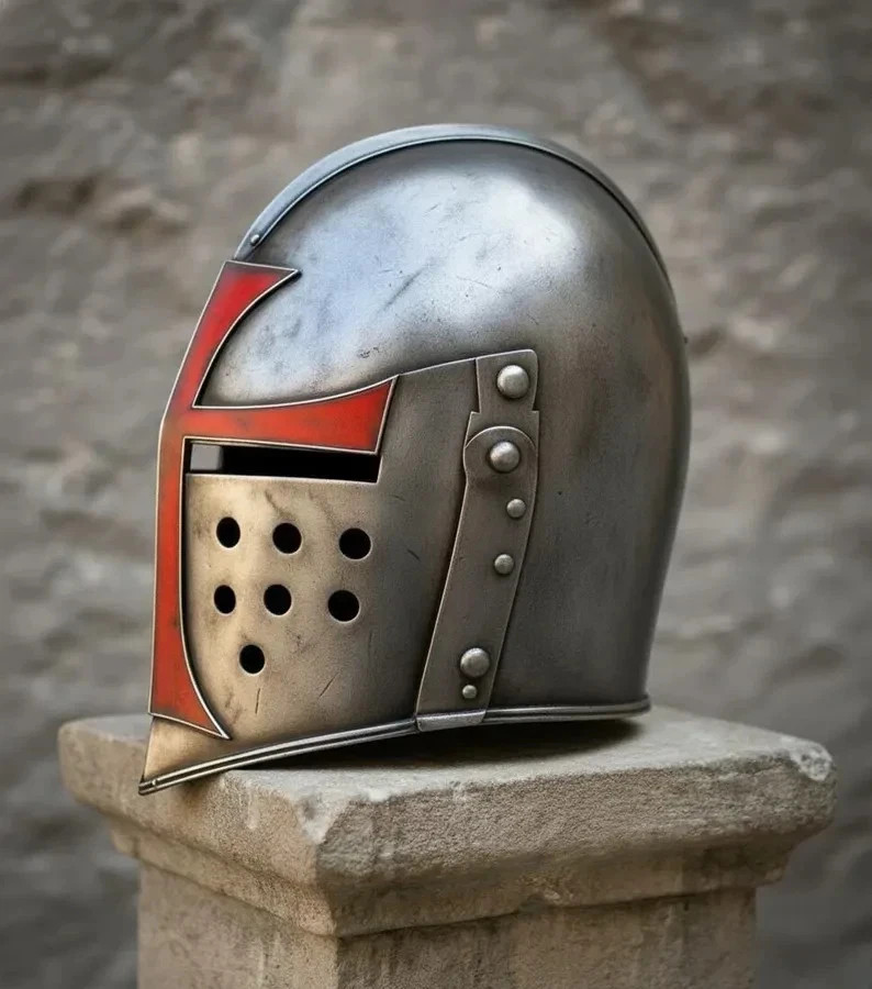 Medieval Crusader Steel Helmet | Knight Templar Red Cross Armor Halloween Helme