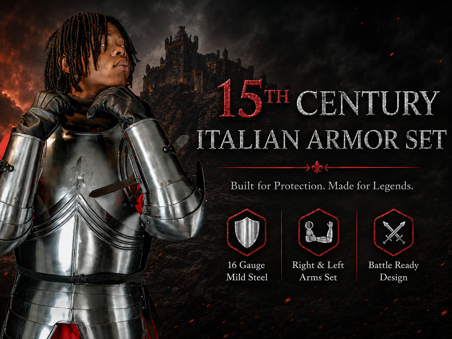 Medieval 15th Century Italian Arm Armor Set 16 Gauge Steel Combat Reenactment