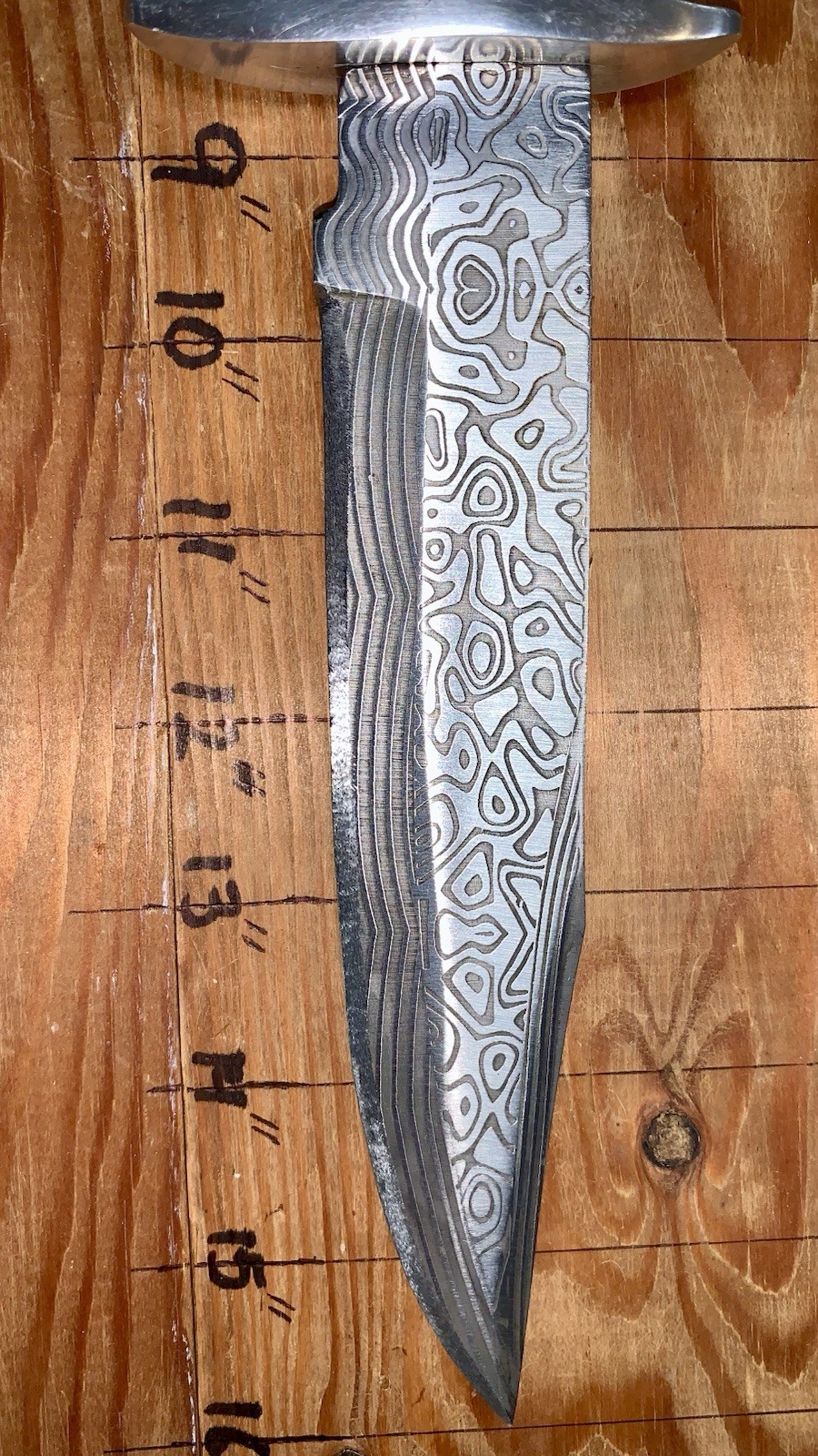 Custom Hand Forged Hunting Knife Laser Etched Damascus w/ Leather Sheath
