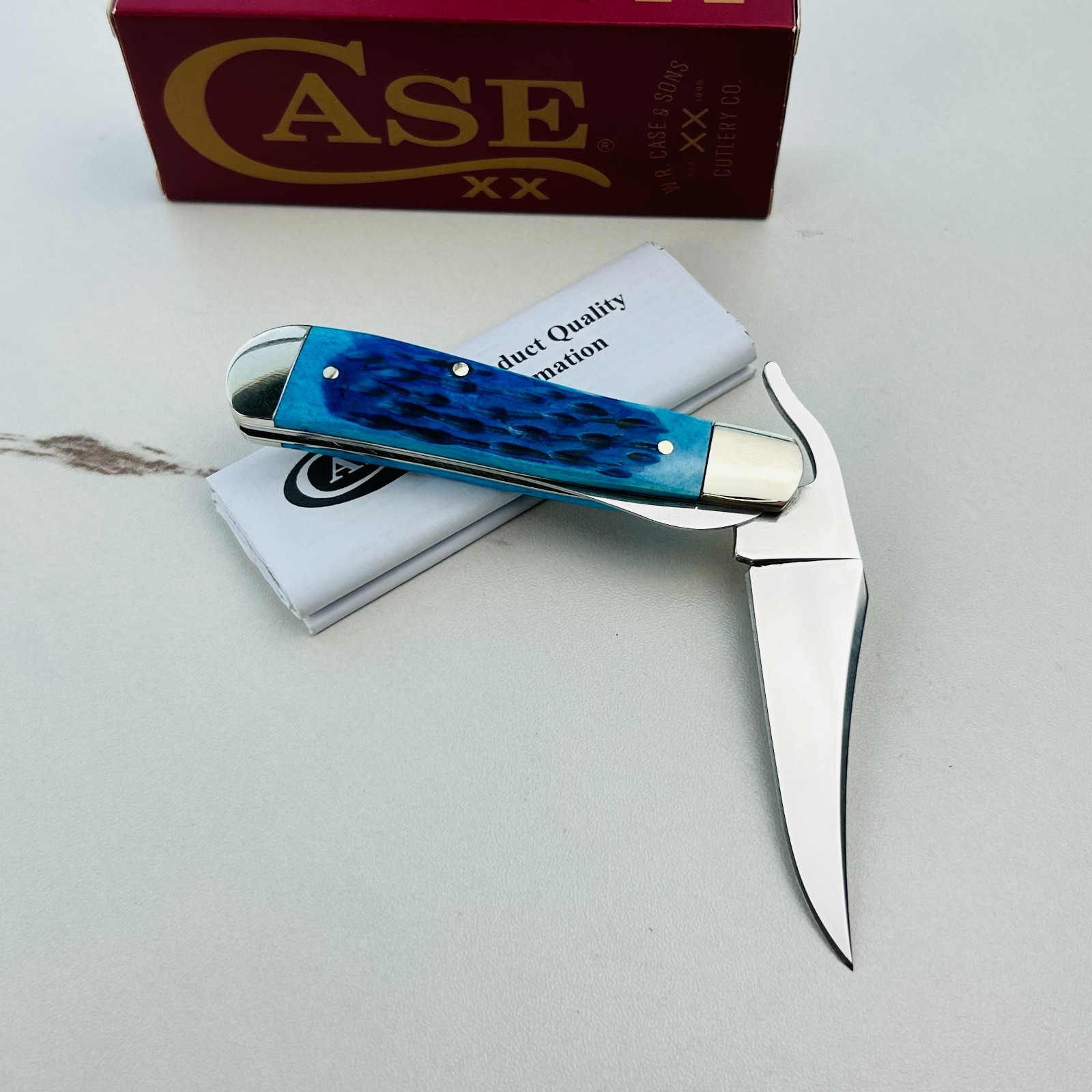 Case xx RussLock Mediterranean Blue Pocket Worn Bone Handle Single Blade 51859