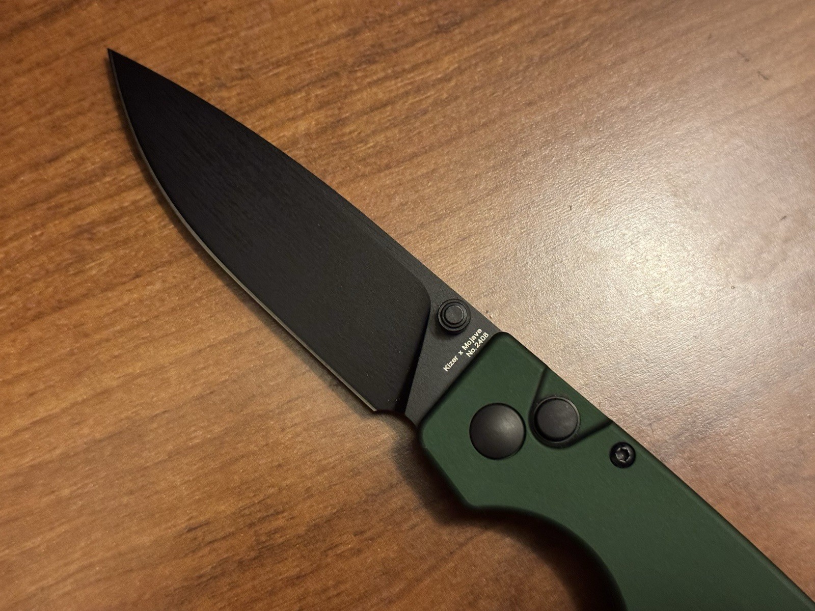 Kizer x Mojave Original Green Aluminum 154CM Black Steel Button Lock EDC Knife