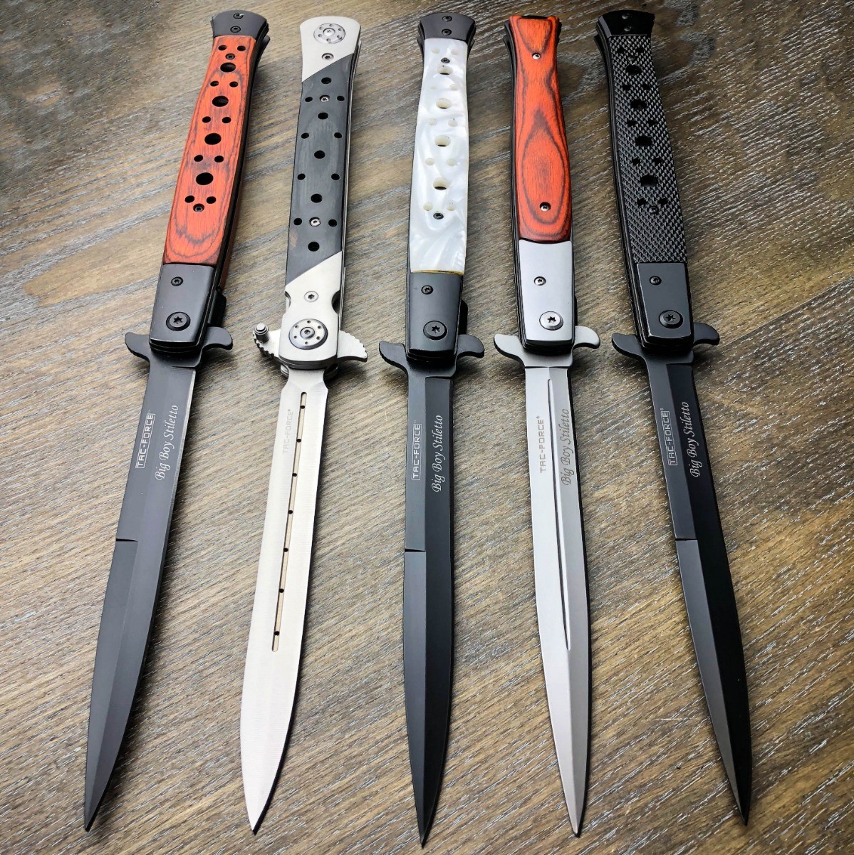 TAC FORCE 13″ Extra Large HARDWOOD Spring Assisted Open STILETTO Pocket Knife