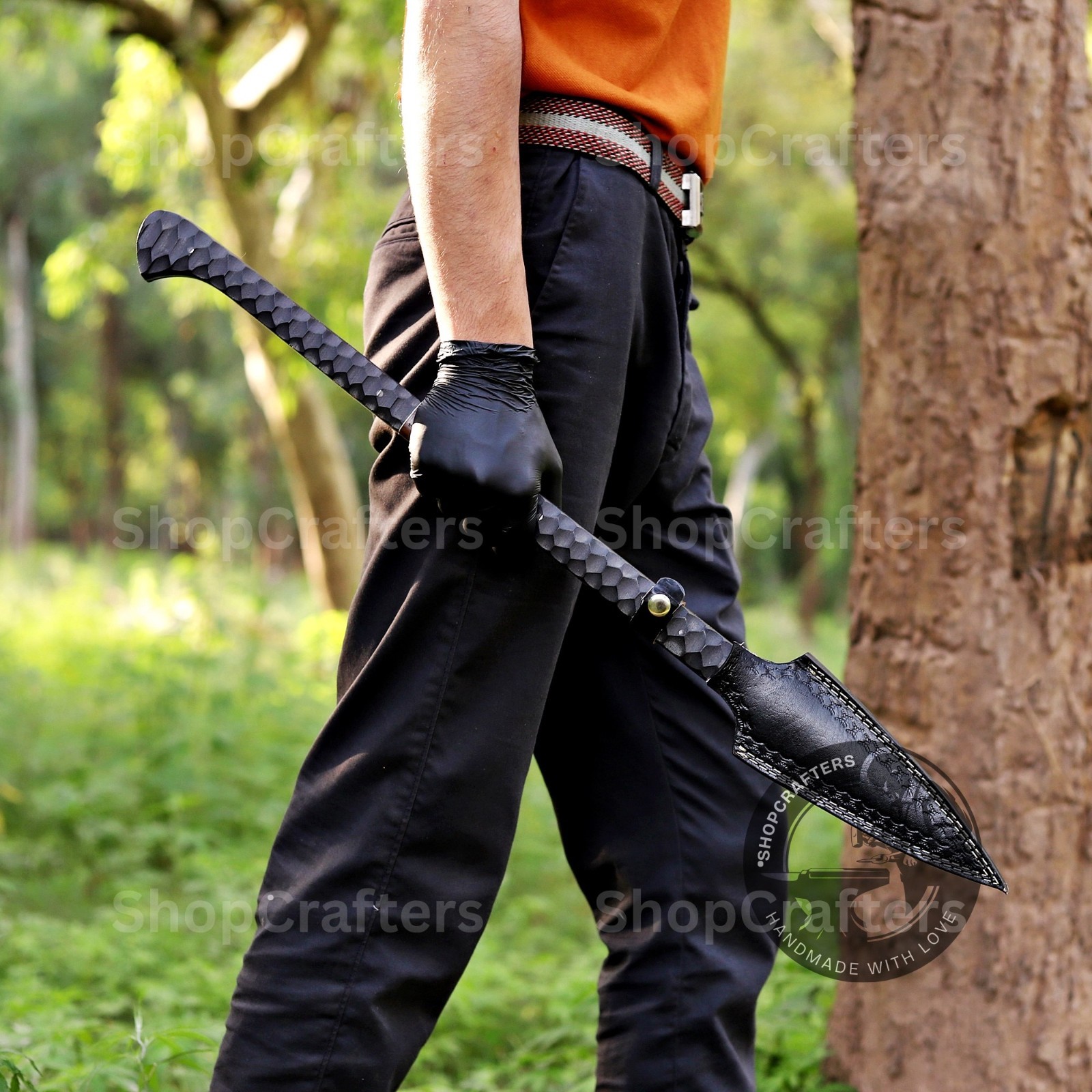 CUSTOM HANDMADE HIGH CARBON STEEL BOAR HUNTING SPEAR WITH LEATHER SHEATH