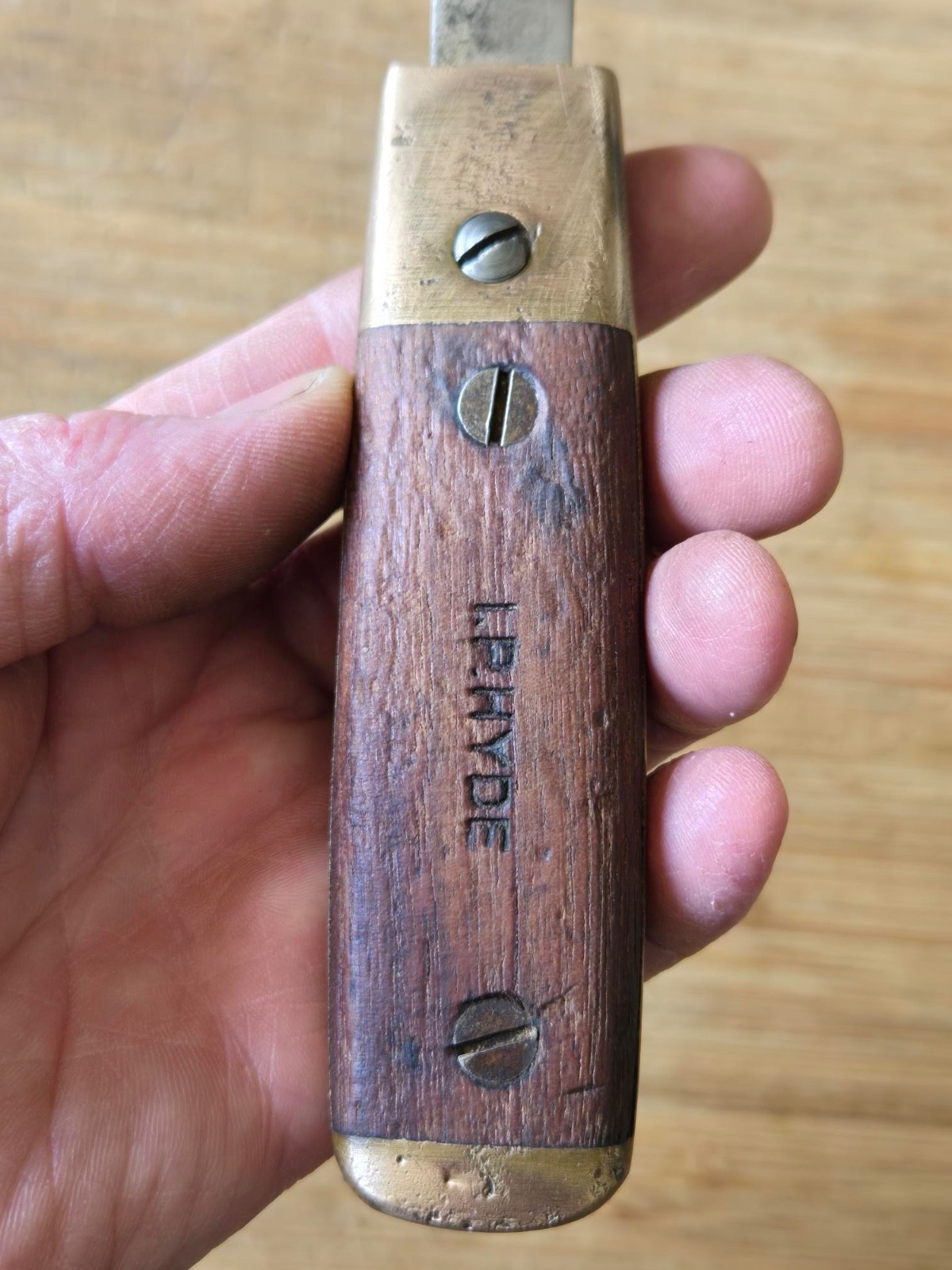 Antique I P HYDE Wood & Brass Mill Knife * Collectable Mill Knife*
