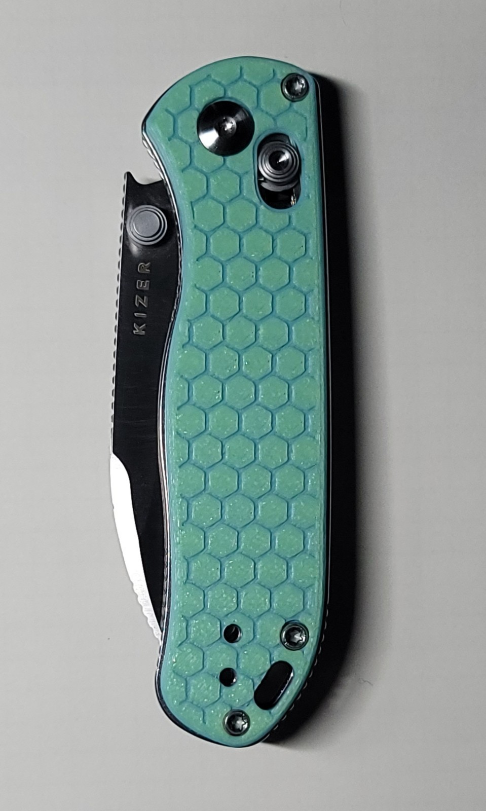 Kizer Drop Bear 2 Custom Made Scales PLA Plastic Blue With Glow Hexagon NO KNIFE