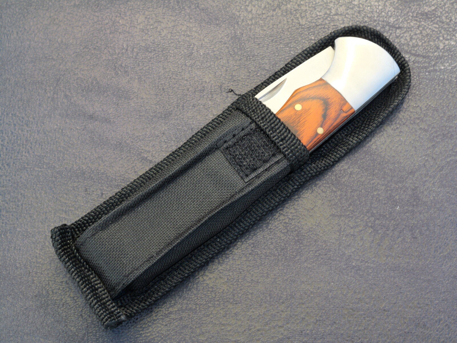 4” Classic Pocket Knife Metal Wood Handle Nylon Sheath 3” Blade Sharp Manual